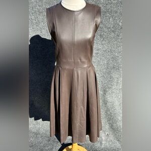 Adam Lippes Sleek Sophisticated Genuine Leather Silk Lined Fit Flare Midi Dress